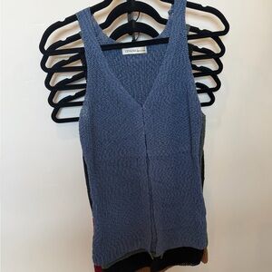Dusty Blue Sleeveless Knit Top w/ 3 clasps in front